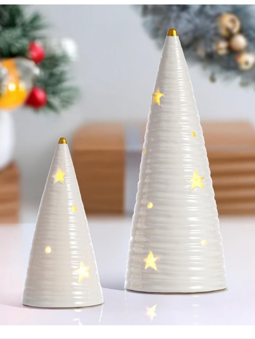 White Ceramic Star Cutout Holiday LED Tree Set - Home Holiday